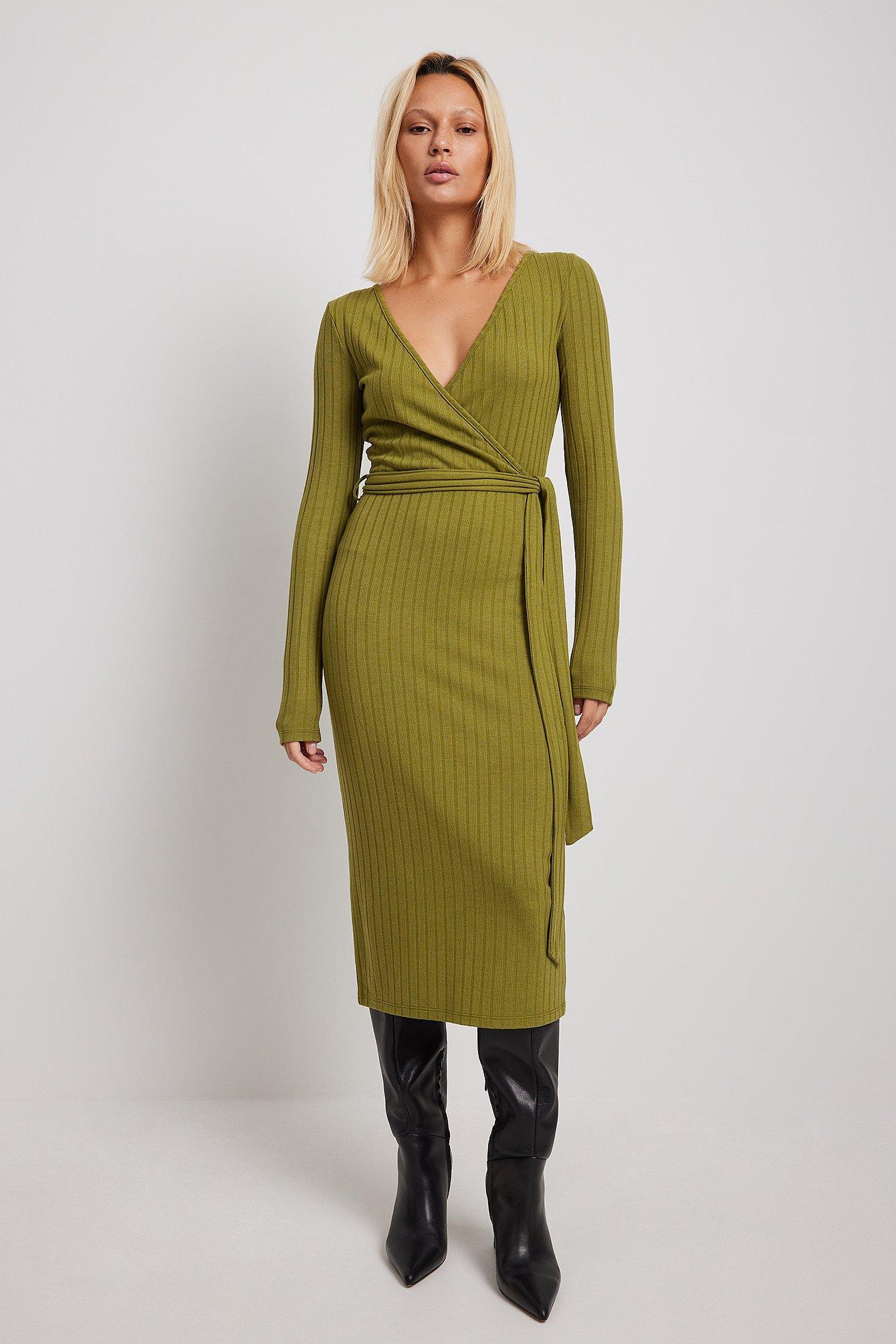 Ribbed Wrap Belted Midi Dress Product Image