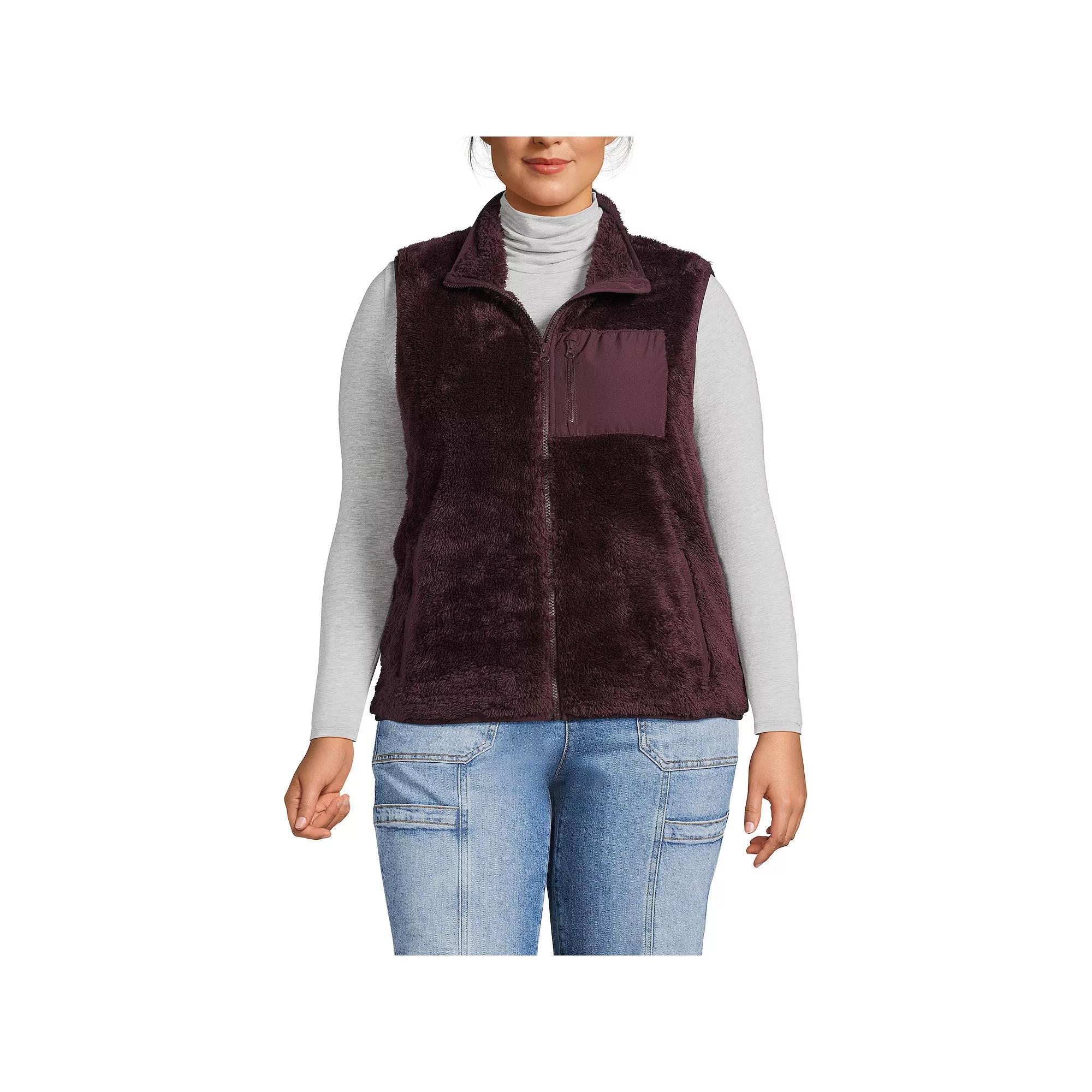 Plus Size Lands' End Cozy Sherpa Fleece Vest, Women's, Size: 1XL, Black Plum Product Image