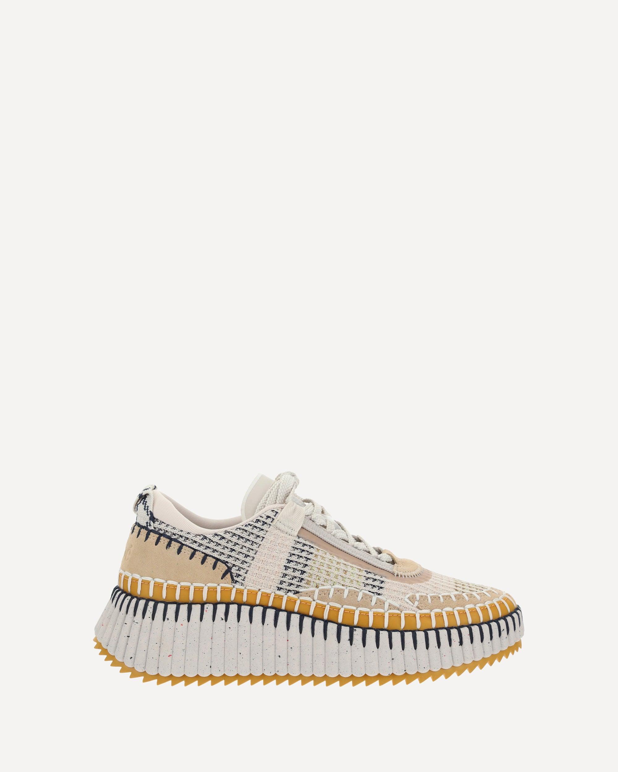 CHLOÉ Nama Embroidered Suede And Recycled-mesh Sneakers In Biscotti Beige Product Image