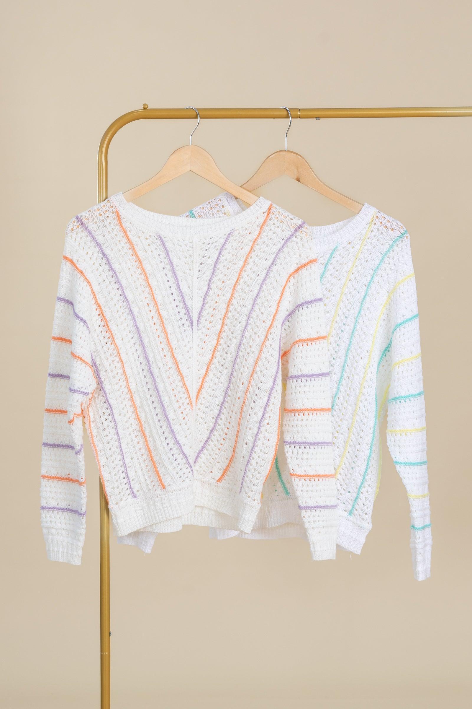 Crochet Multicolor Striped Detail Sweater Top Product Image