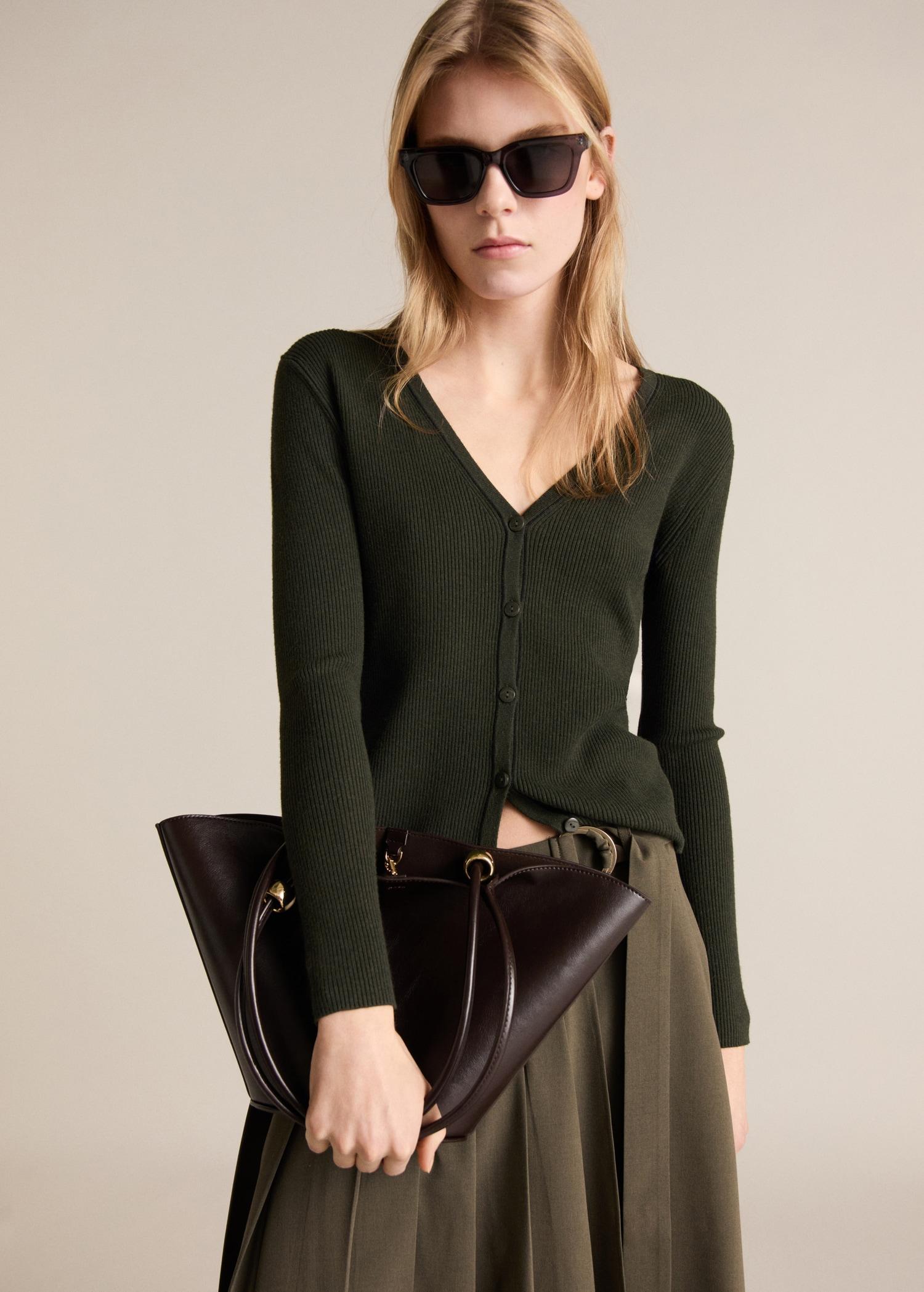 V-neck knitted cardigan - Women | MANGO USA Product Image