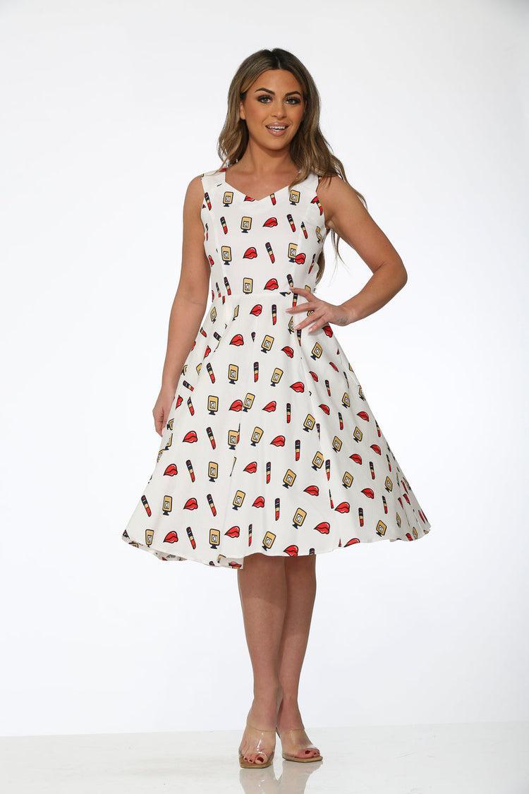 20932 White Red Lipstick Swing Dress Product Image