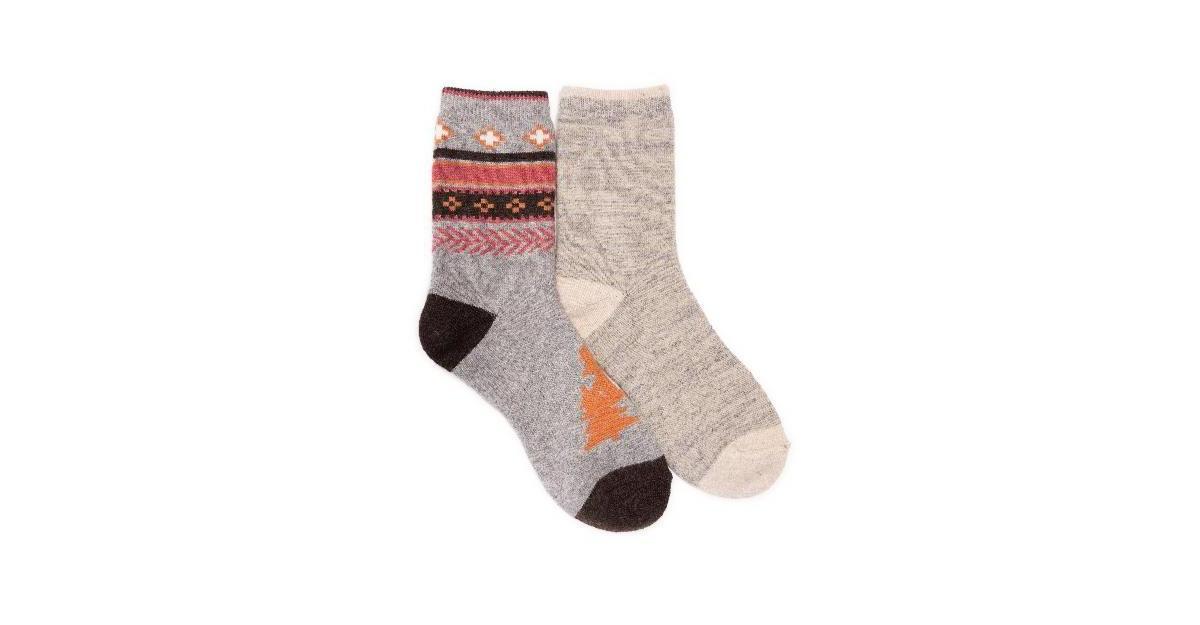 Women's 2-pk. MUK LUKS Ribbed Wool Boot Socks, Ecru Green Product Image