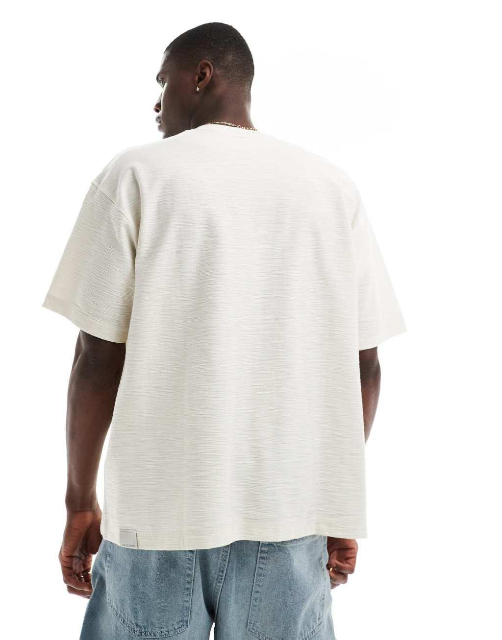 Jack & Jones Premium oversized textured t-shirt in ecru Product Image