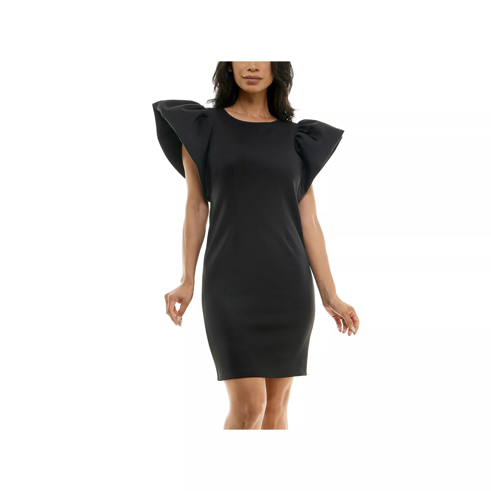 Womens Nina Leonard Ruffle Shoulder Sheath Mini Dress Product Image