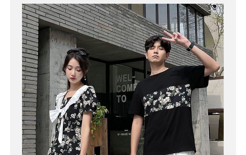 Couple Matching Short-Sleeve Floral Mini A-Line Dress / T-Shirt / Shorts Product Image