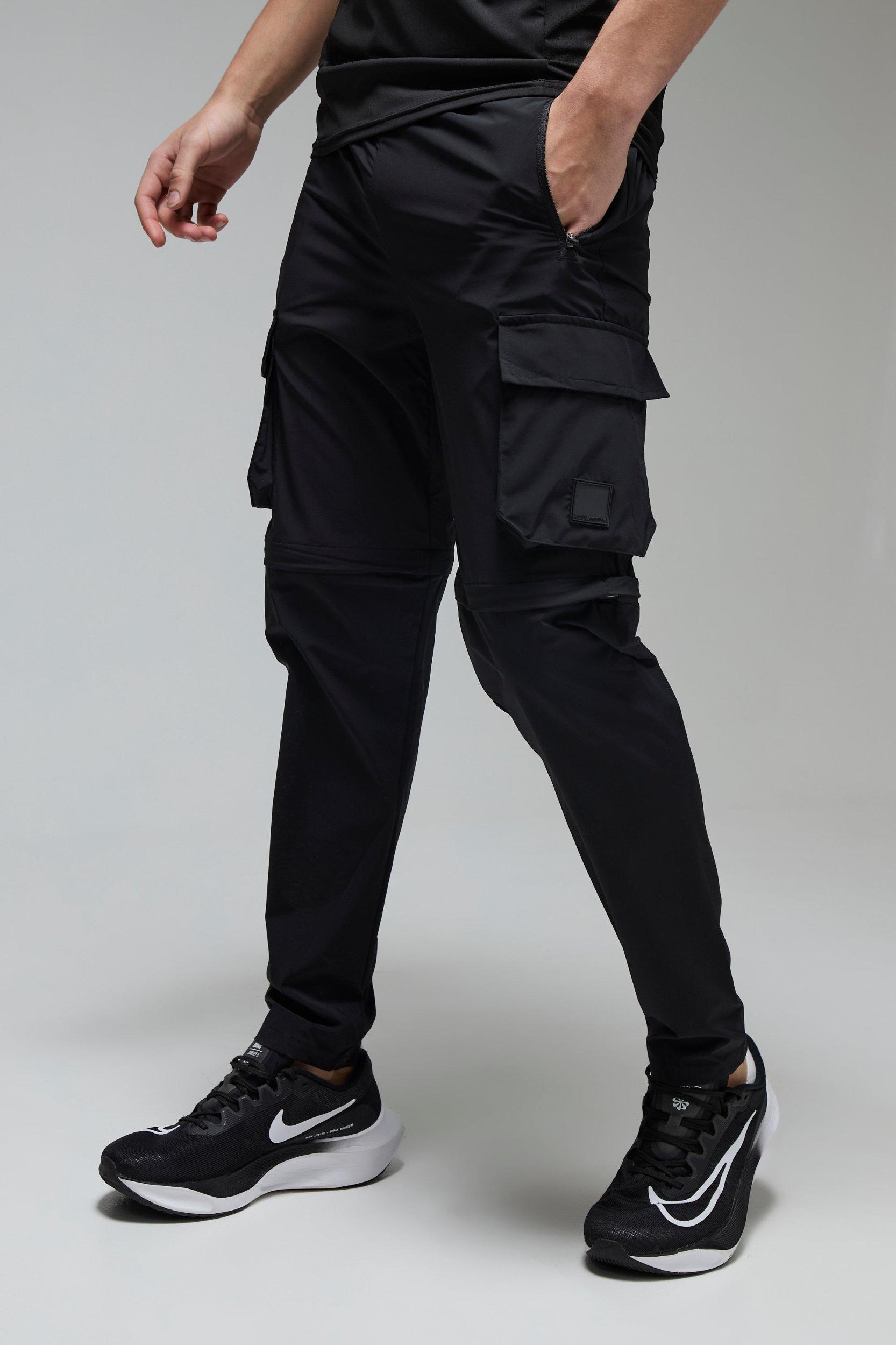 Mens Man Active Cargo Zip Off Tapered Sweatpants - Black Product Image