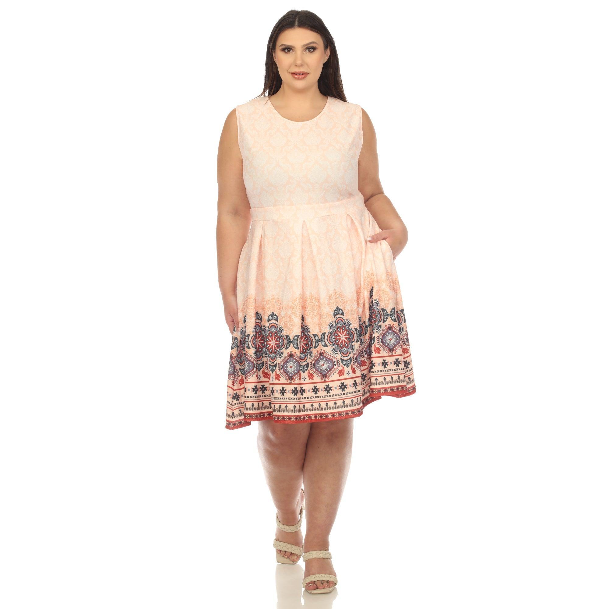 Orange Border Print Fit and Flare Knee Length Dress - Plus Product Image