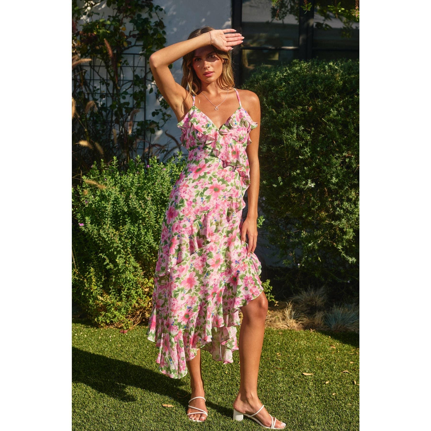 Send Love Diagonal Ruffled Midi Dress Product Image