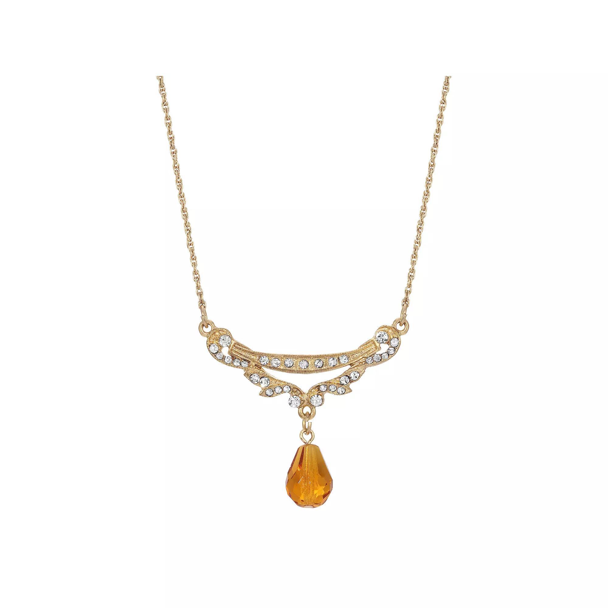 1928 Gold Tone Crystal Swag Shaped Collar Necklace, Womens, Beige Product Image