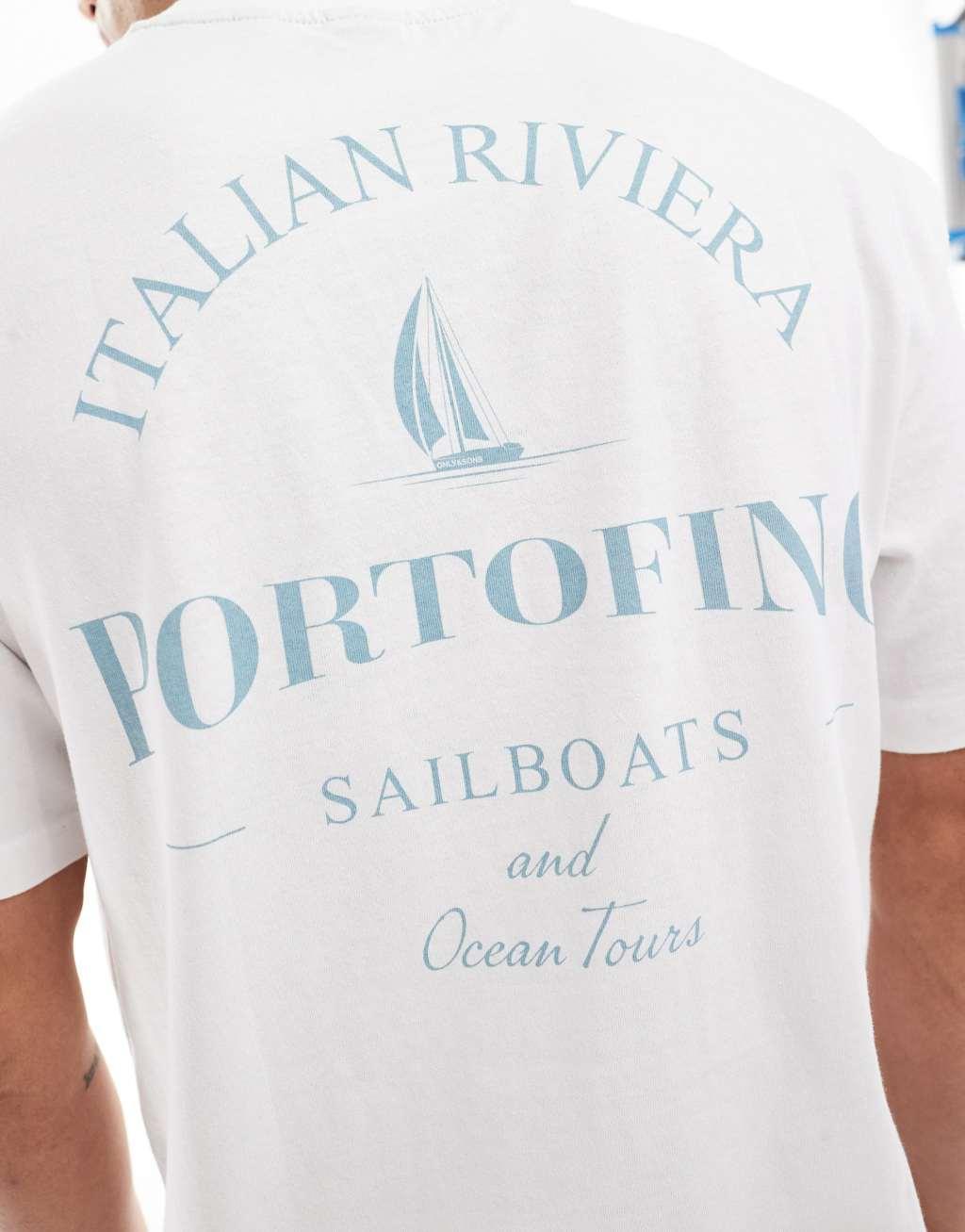 ONLY & SONS relaxed fit t-shirt with Portofino back print in off white Product Image