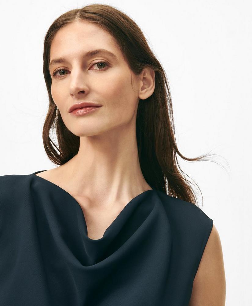 Cap Sleeve Belted Cowl Neck Dress in Fine Twill Stretch Crepe Product Image