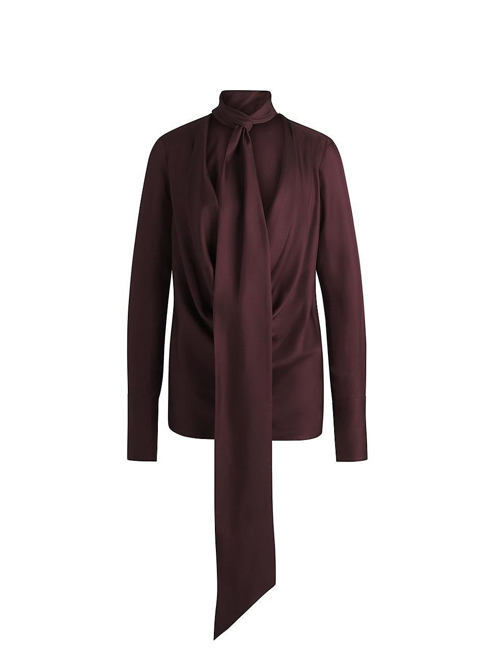 Womens Regular-Fit Blouse in Silk Twill with Scarf Neckline Product Image