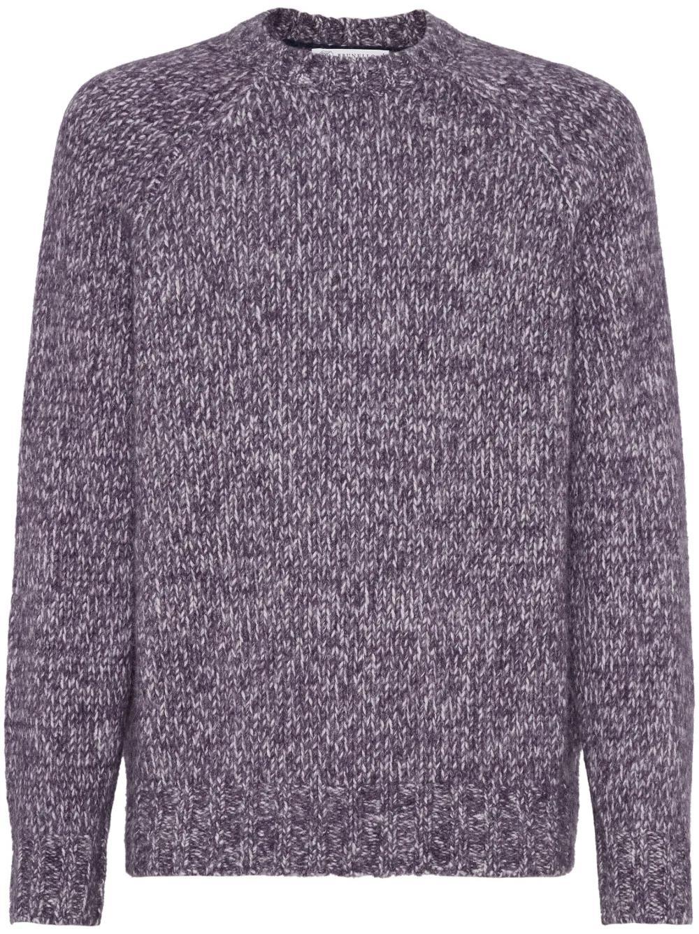 BRUNELLO CUCINELLI Mélange-effect Crew-neck Jumper In Purple Product Image