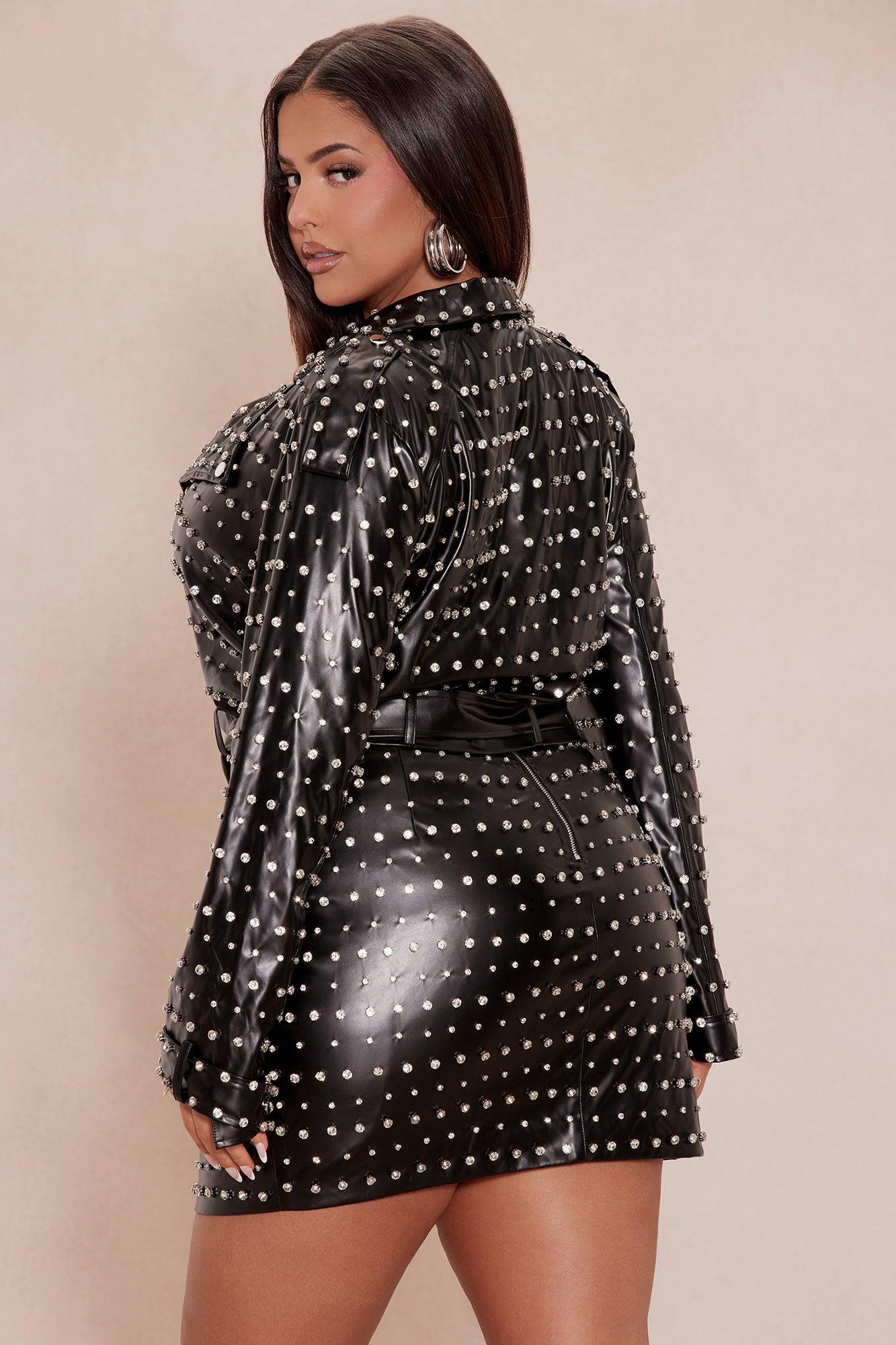 Heatherlyn Embellished Leather Skirt Set - Black Product Image