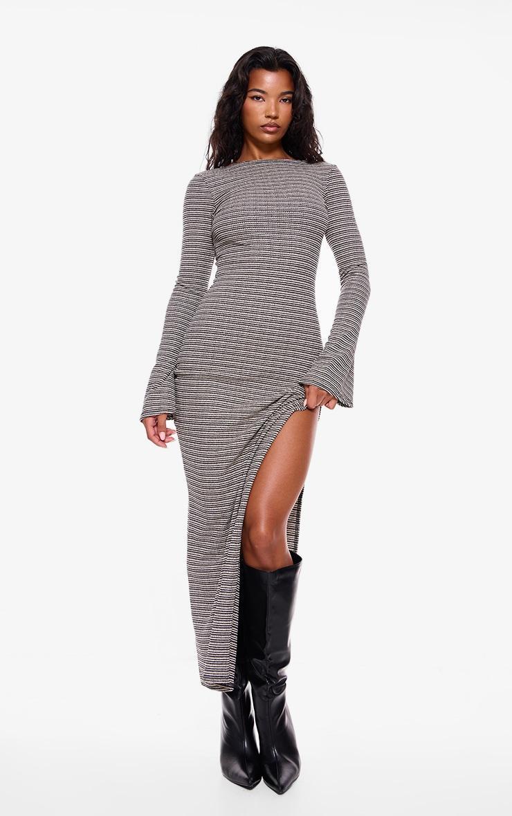 Monochrome Textured Flared Sleeve Maxi Dress Product Image