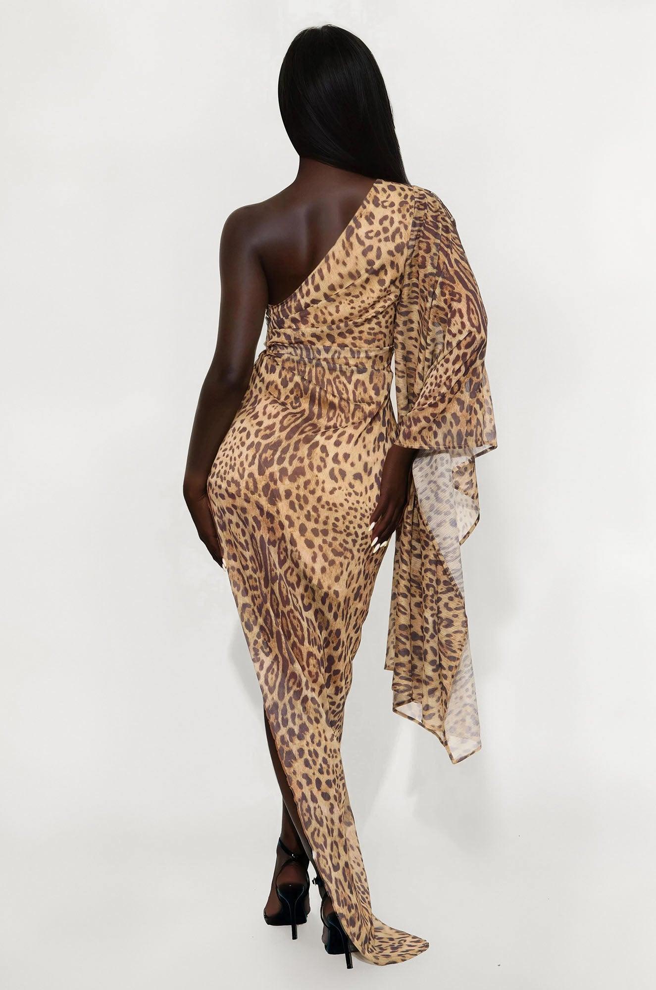 Marielle One Shoulder Chiffon Maxi Dress - Leopard Product Image