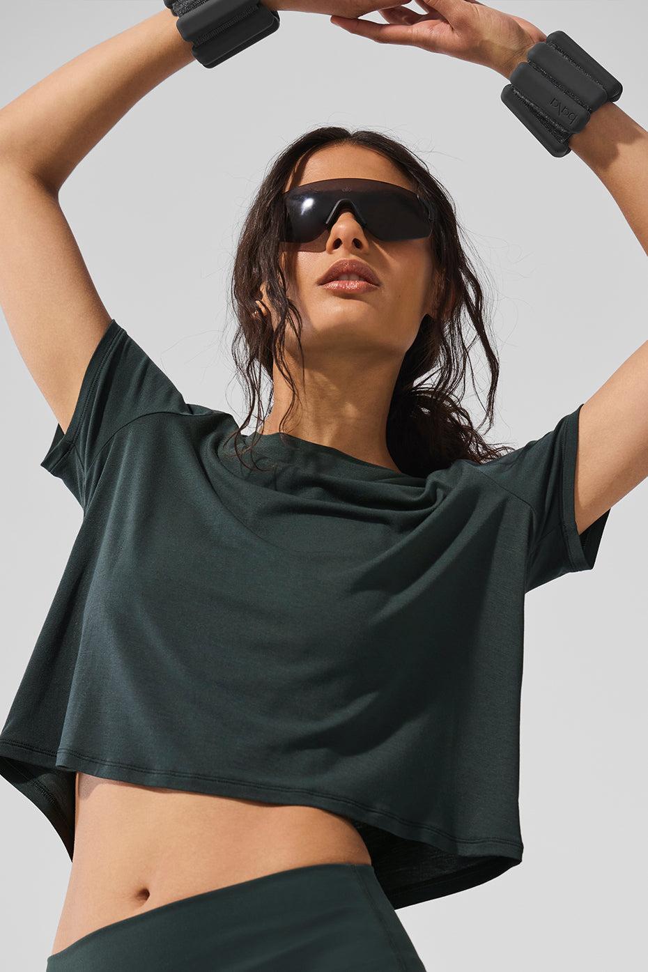 Cropped All Day Short Sleeve - Charcoal Green Product Image