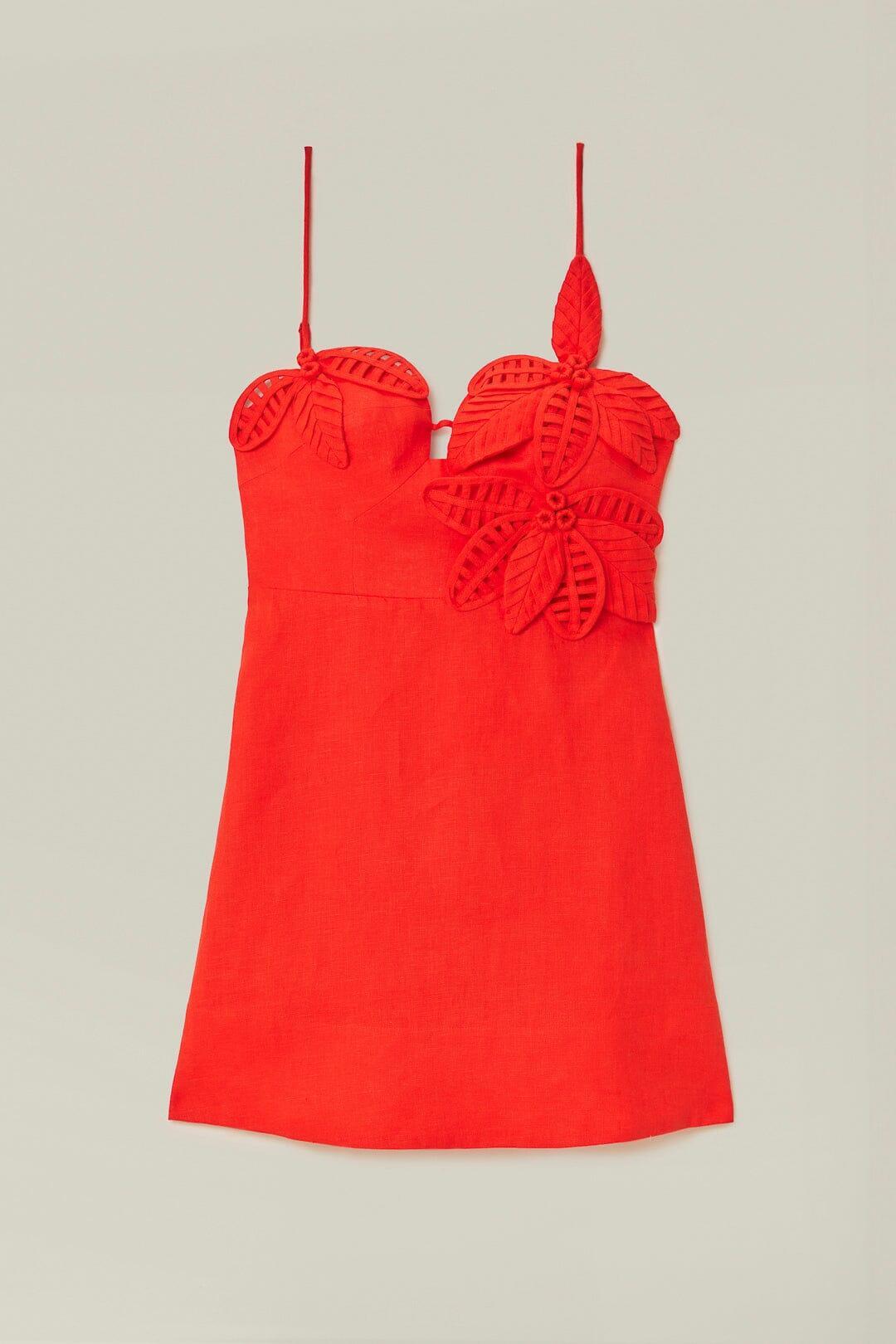 Red 3D Flower Bodice Mini Dress, RED / S Product Image