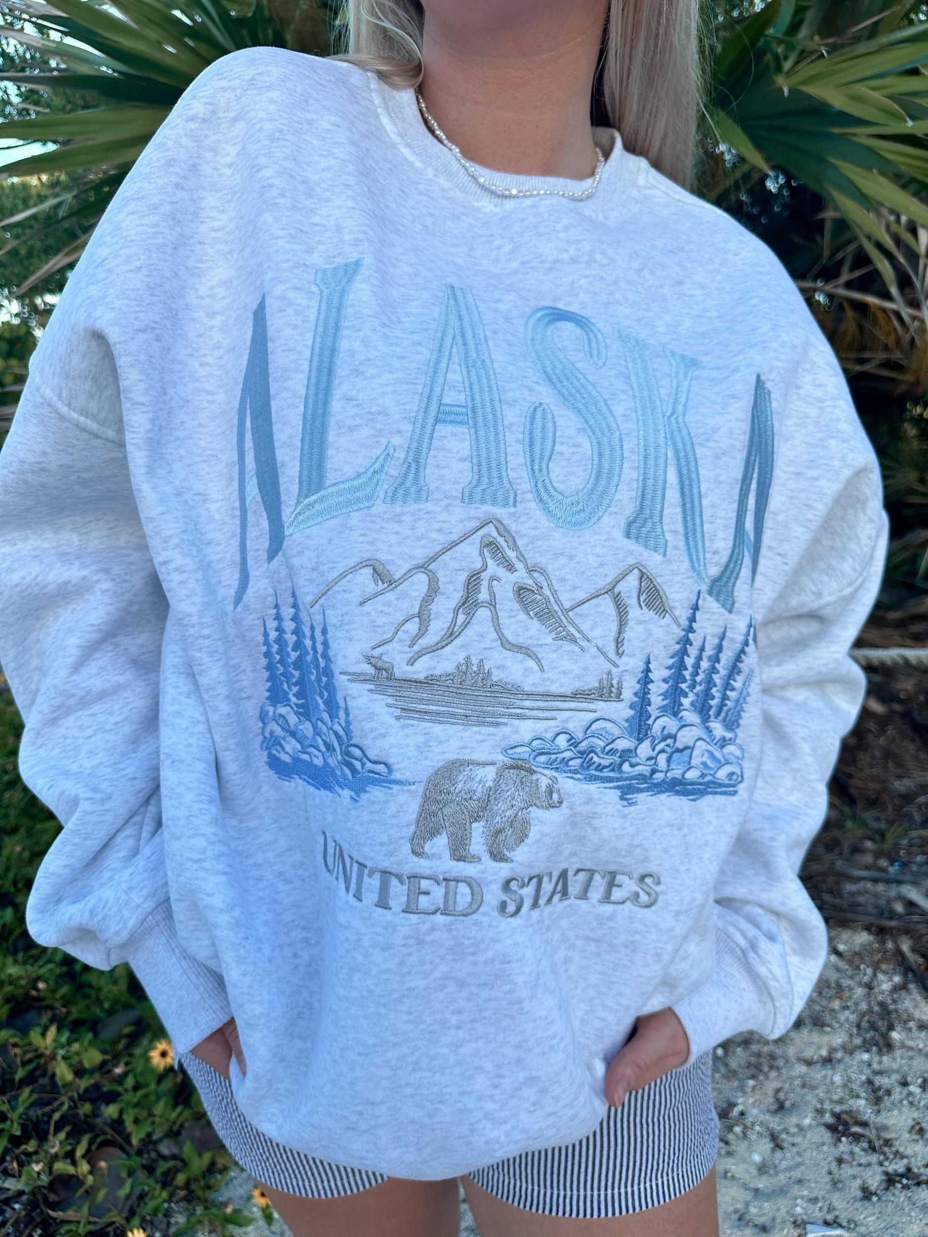Pearl Grey Alaska Detailed Embroider Sweatshirt Product Image
