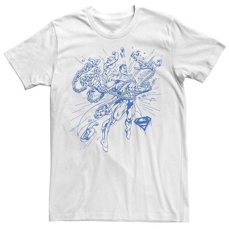 Men's DC Comics Superman Break Chains Outlined Comic Poster Graphic Tee, Size: Medium, White Product Image
