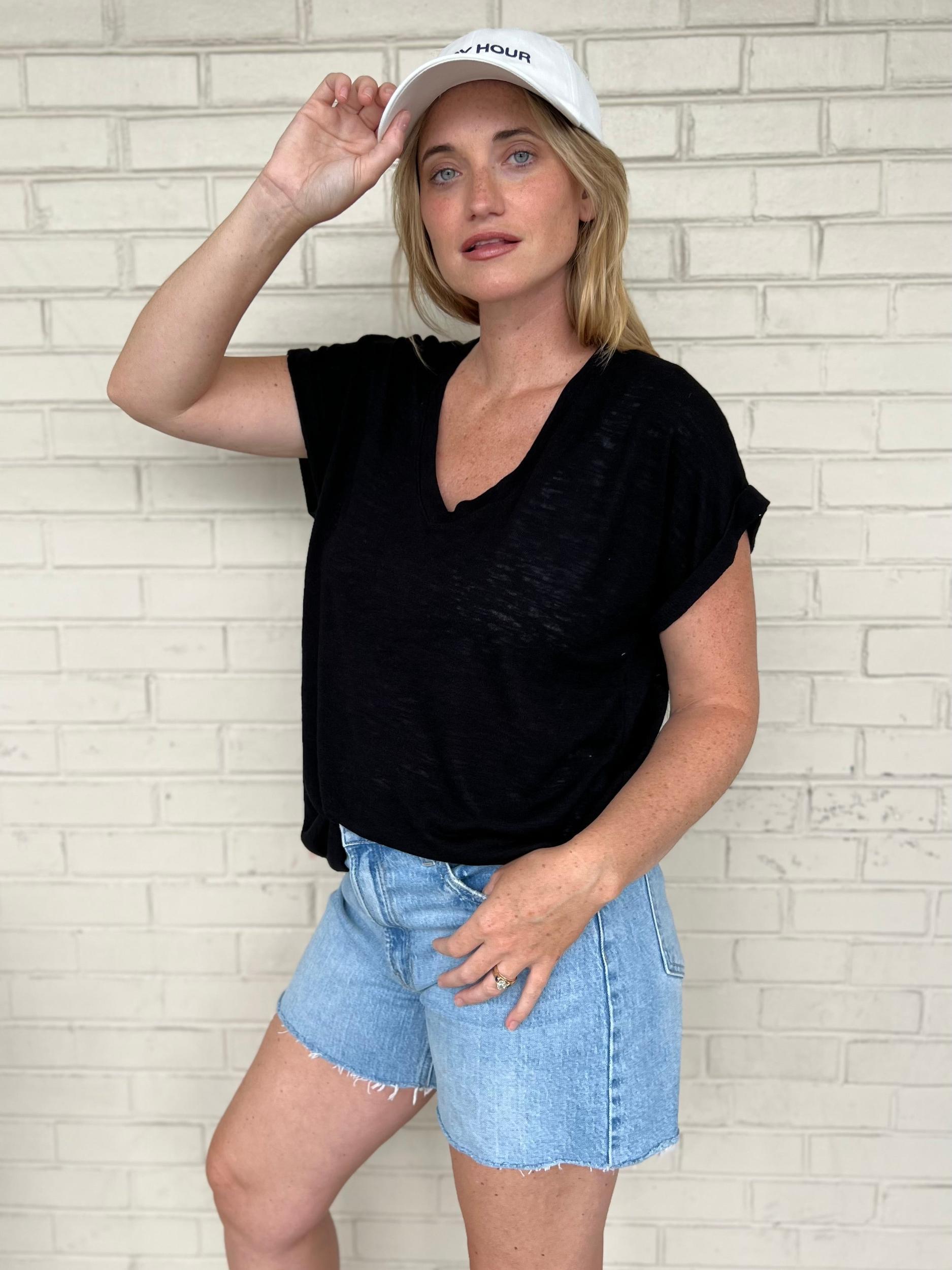 Niki V-Neck Cuffed Short Sleeve Tee Product Image