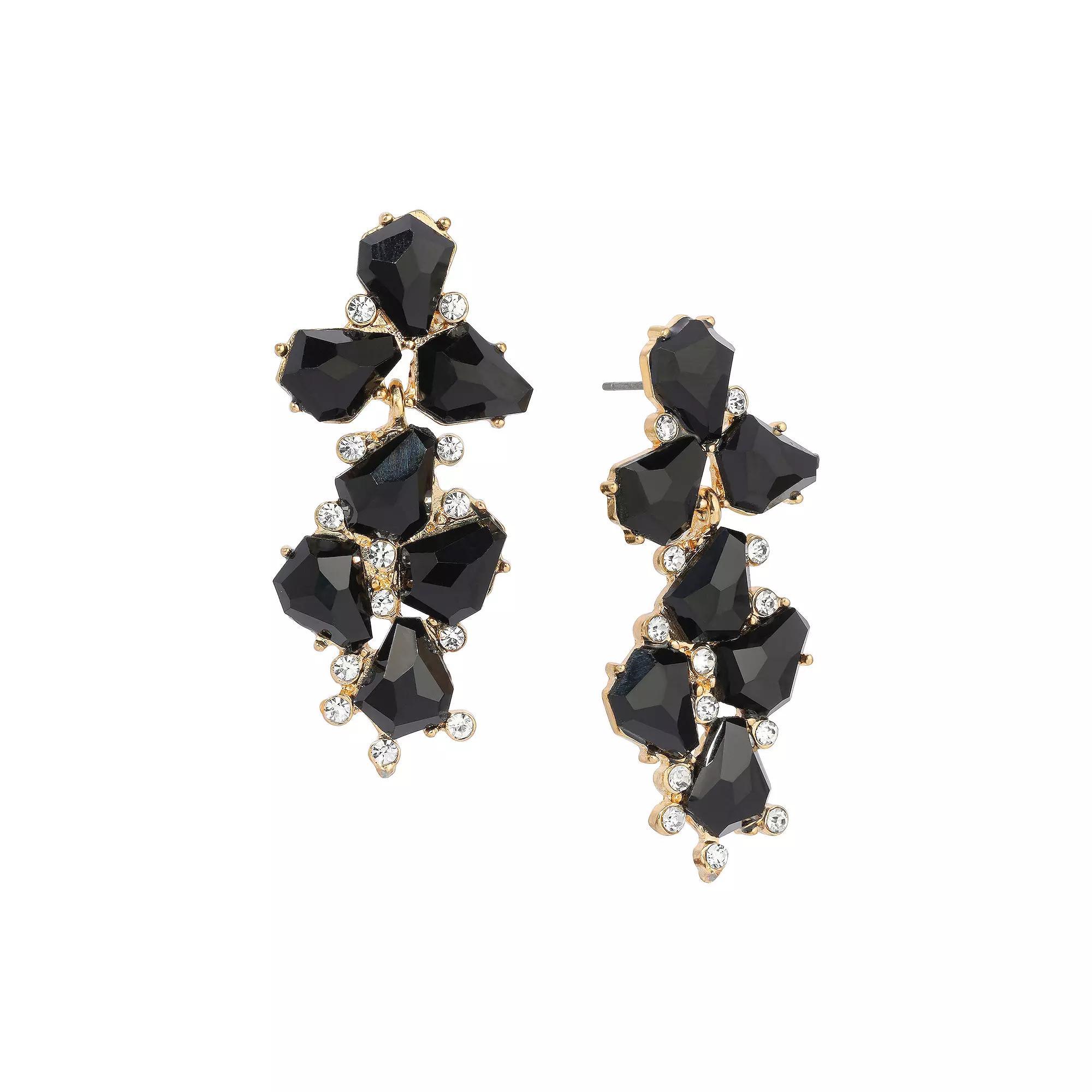1928 Gold Tone Jet Black Crystal Accent Drop Earrings, Womens Product Image