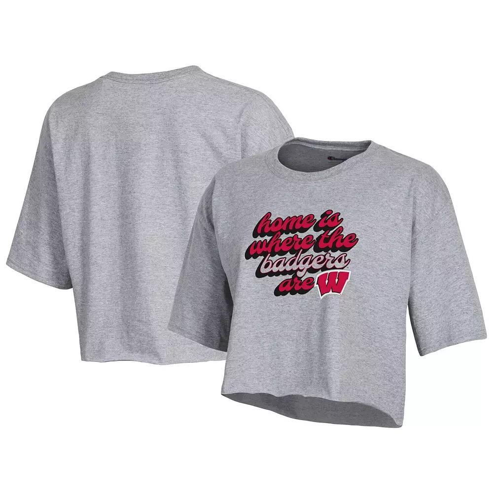 Womens Champion Heather Gray Wisconsin Badgers Boyfriend Cropped T-Shirt Product Image