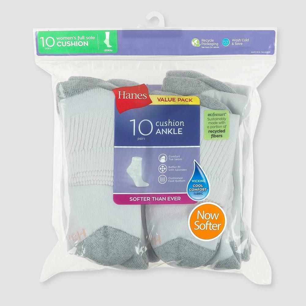 Hanes Women's Cushioned 10pk Ankle Socks 5-9: Polyester Reinforced Heel & Toe Product Image