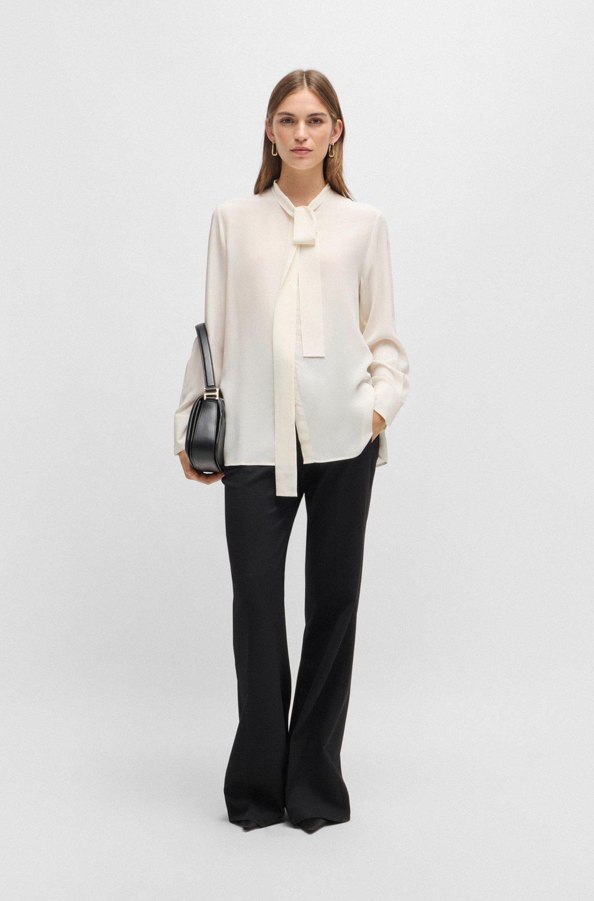 Regular-fit blouse in silk with bow-tie collar Product Image