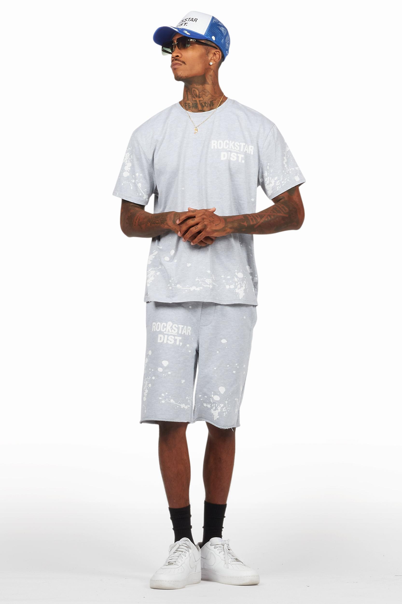 Rafix Heather Grey Graphic T-Shirt Short Set Male Product Image