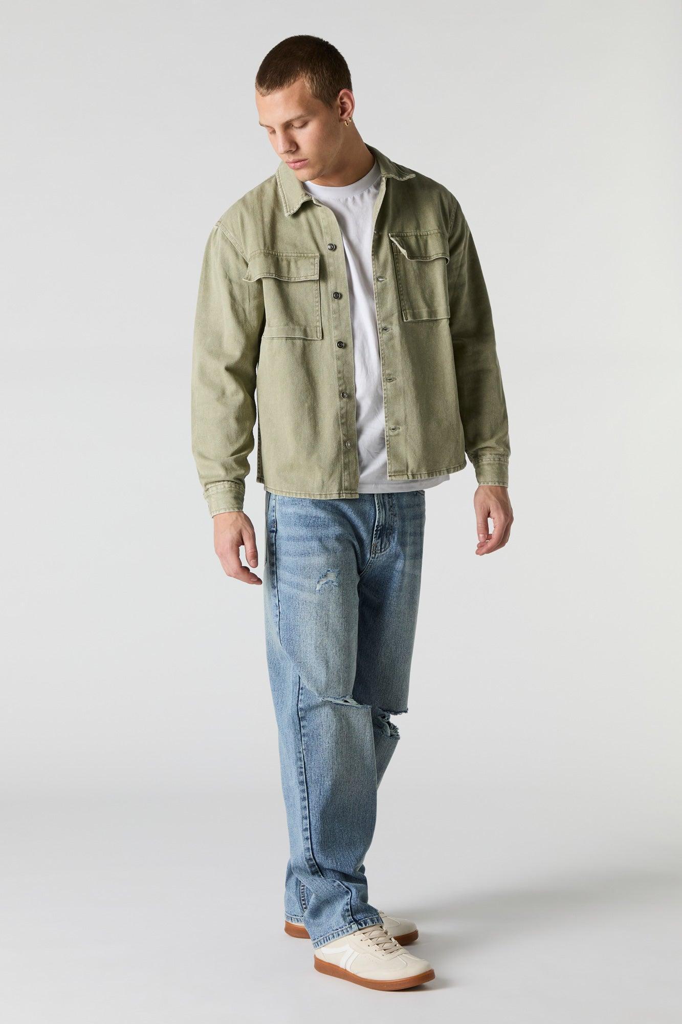 Denim Wash Collared Button-up Top Male Product Image