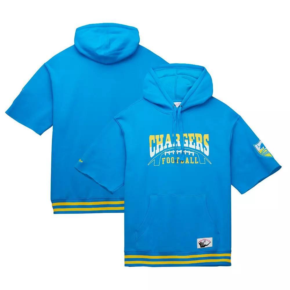 Men's Mitchell & Ness Powder Blue Los Angeles Chargers Pre-Game Short Sleeve Pullover Hoodie, Size: XL, Light Product Image