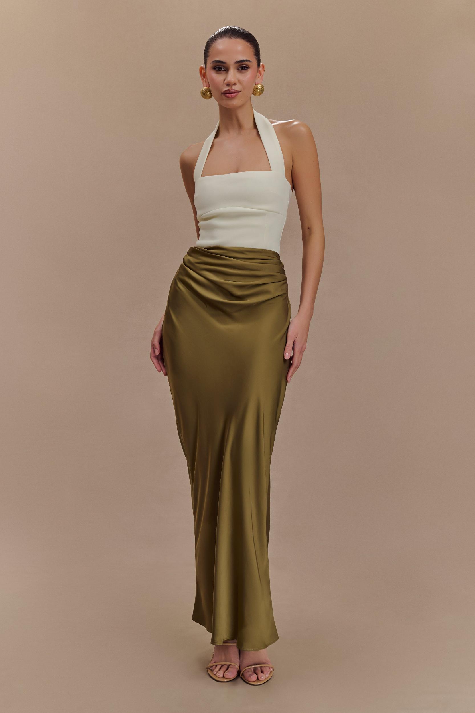 Nicola Satin Asymmetric Maxi Skirt - Basil Product Image