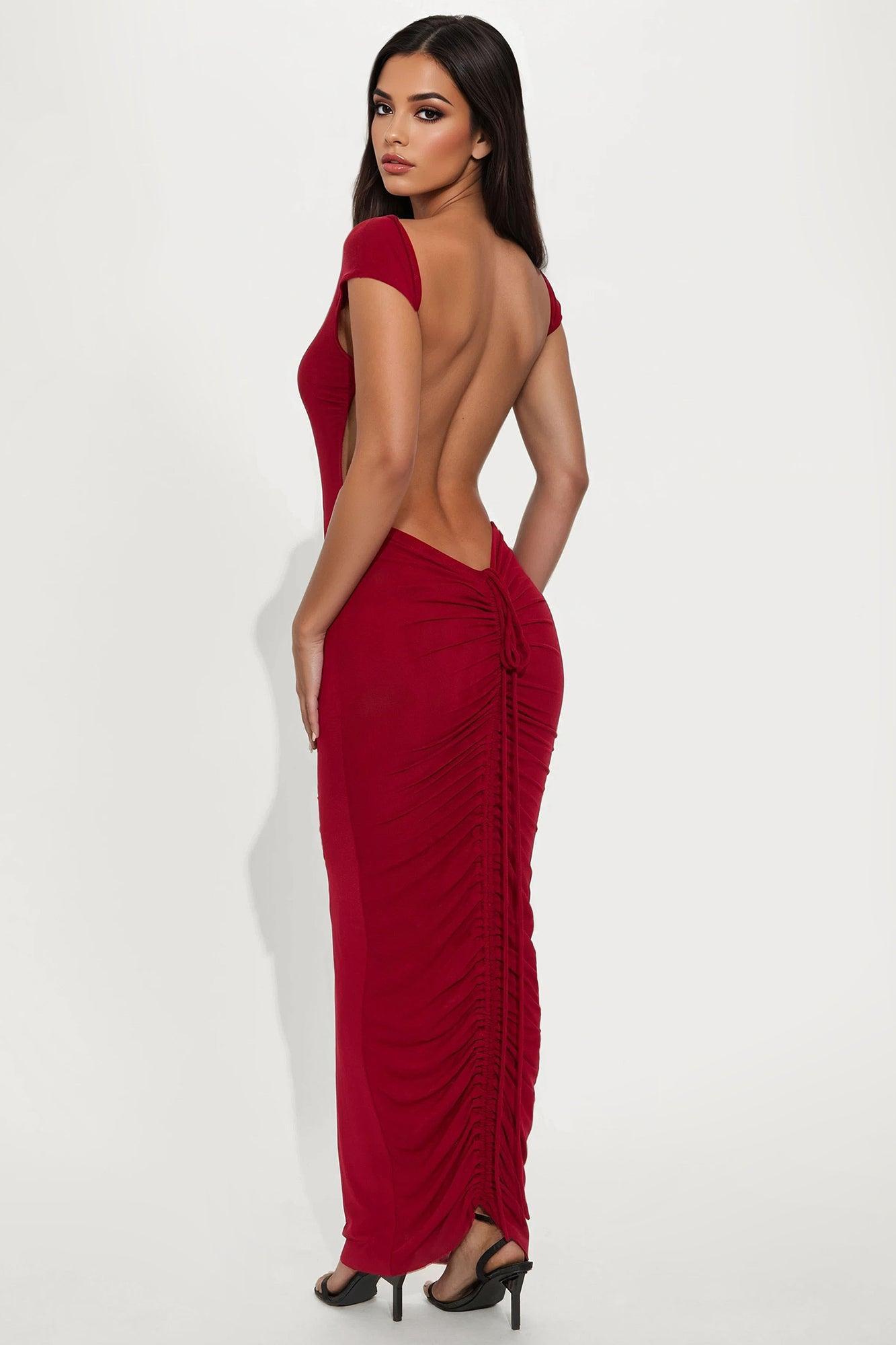 Halo Backless Maxi Dress - Burgundy Female Product Image