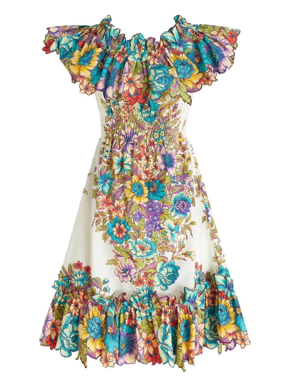 floral-print off-shoulder cotton dress Product Image