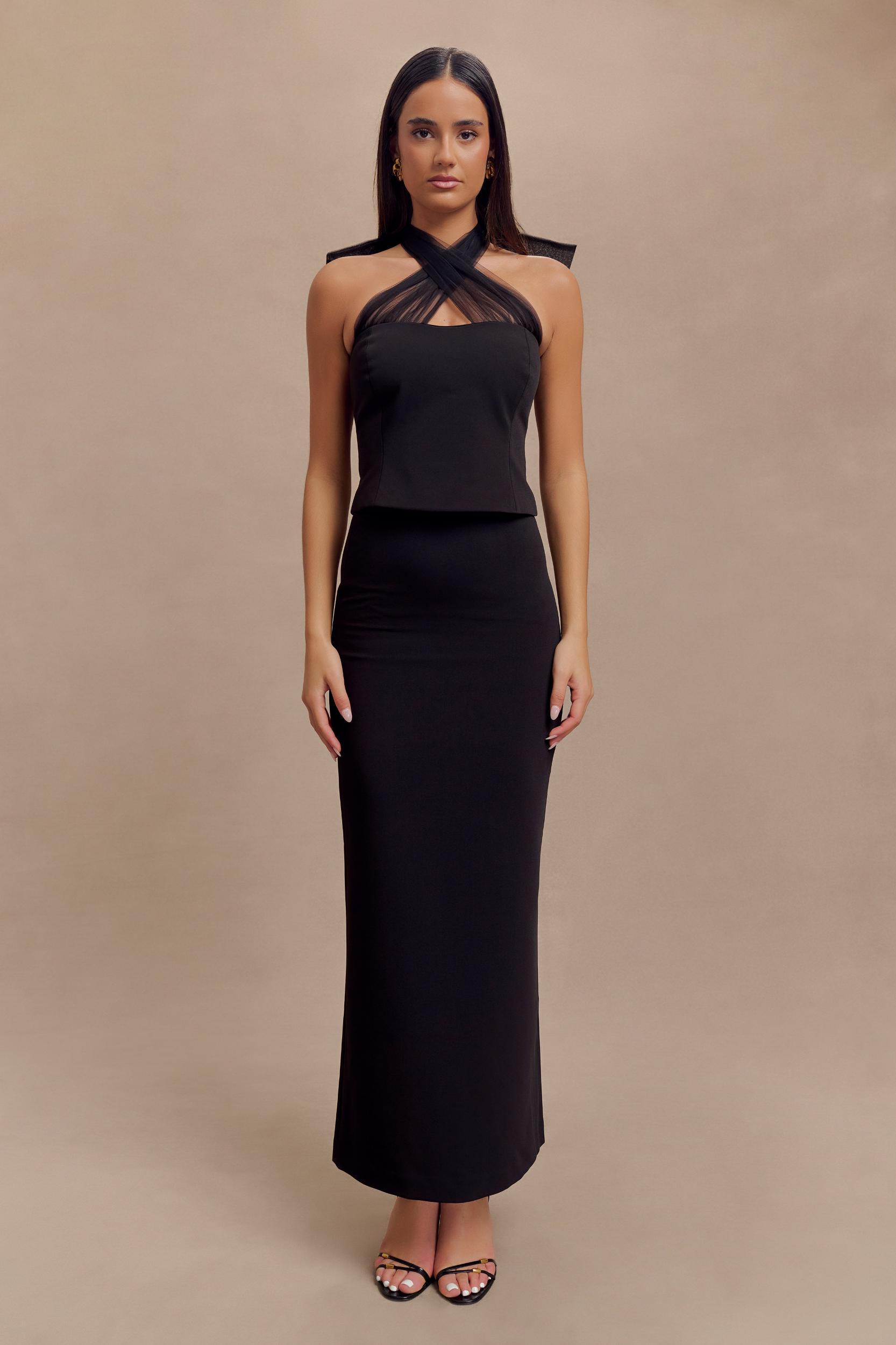 Maryam Tulle Bow Top - Black Product Image