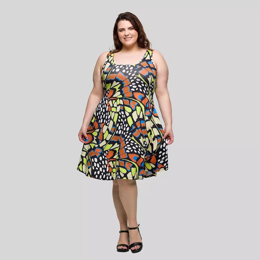 Plus Size 24Seven Comfort Apparel Butterfly Print Swing Dress, Women's, Size: 3XL, Orange Team Product Image