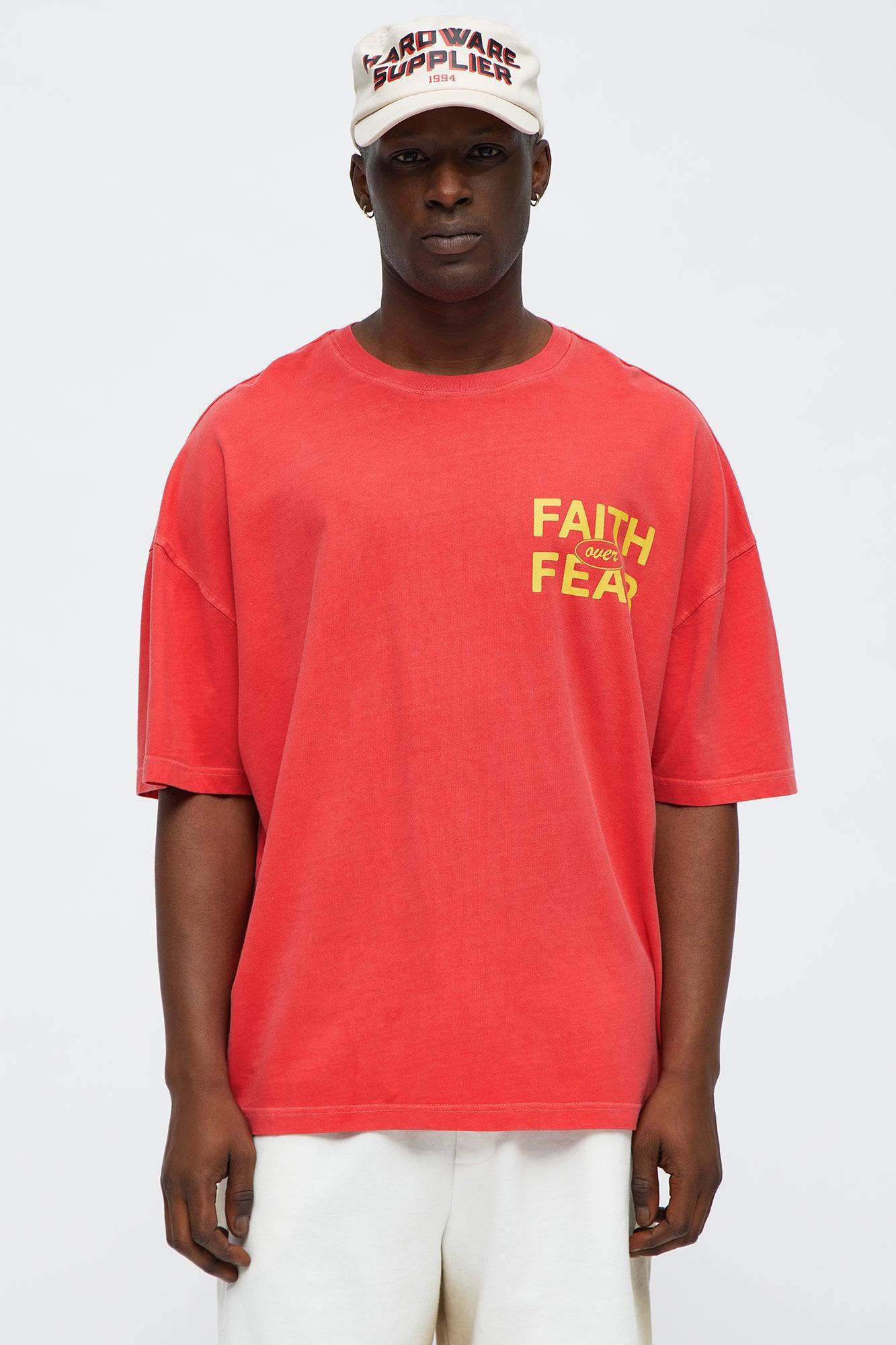 Faith Over Fear Psalm 118:6 Oversized Short Sleeve Tee - Red Male Product Image