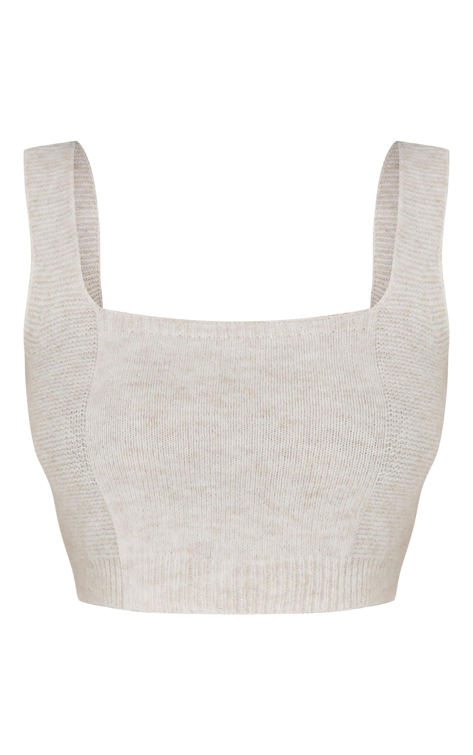 Petite Oatmeal Rib Knit Crop Top Product Image