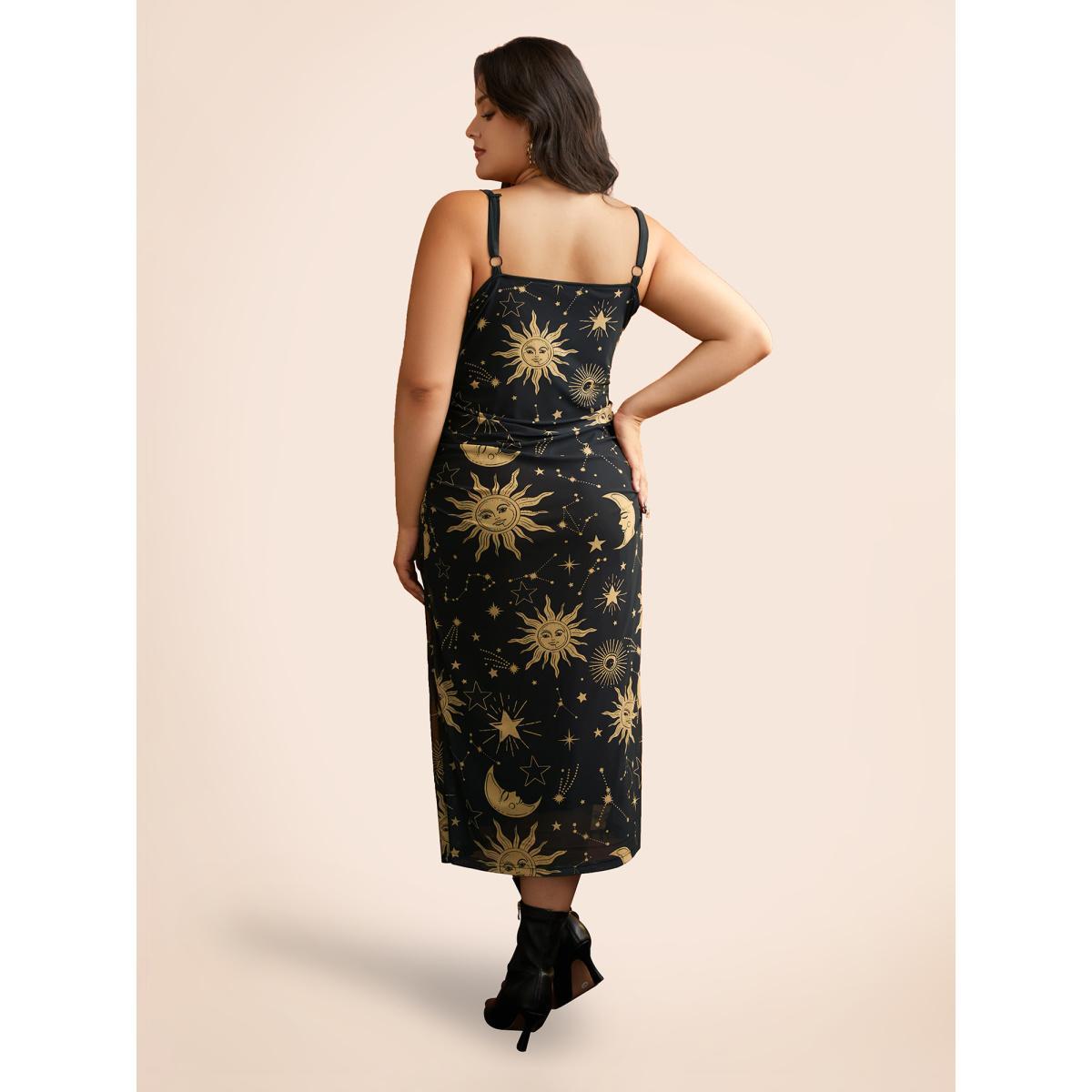 Plus Size Cami Starry Mesh Chiffon Midi Dress Black Women Cocktail Texture Party Curvy Bloomchic 12/L Product Image