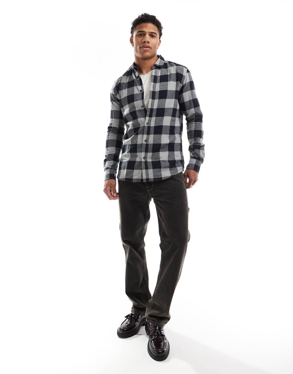 Only & Sons buffalo check shirt in gray and black Product Image