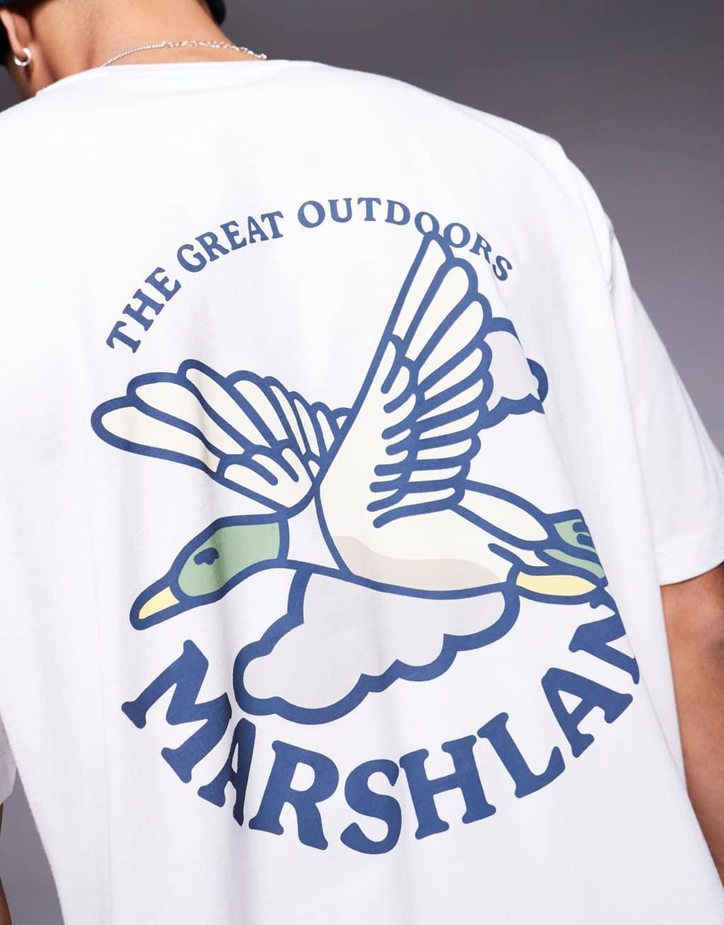 ASOS DESIGN boxy oversized T-shirt with front chest print and back print in white Product Image