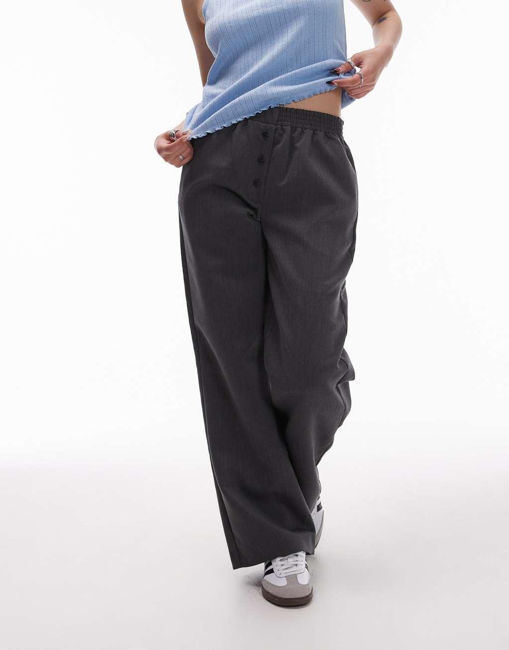 Topshop Petite basic button down sweatpants in charcoal | ASOS Product Image