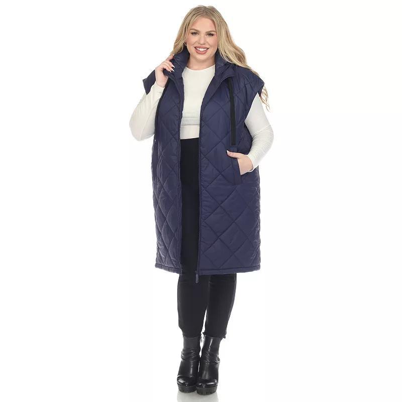 White Mark Plus Size Diamond Quilted Hooded Puffer Vest Product Image