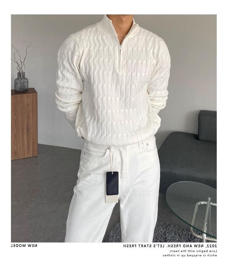 Long-Sleeve Half Zip Cable Knit Top Product Image