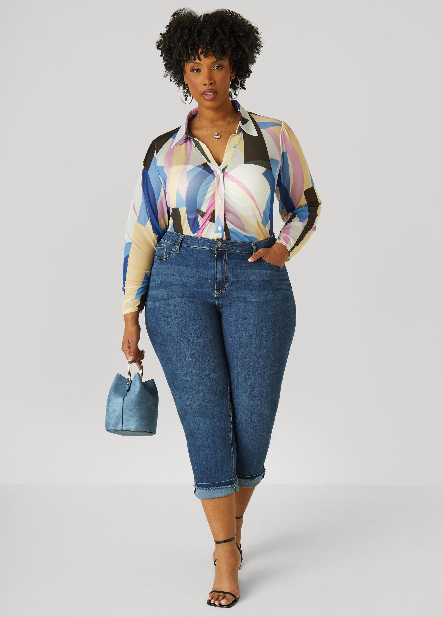 Gathered Abstract Print Mesh Shirt Product Image