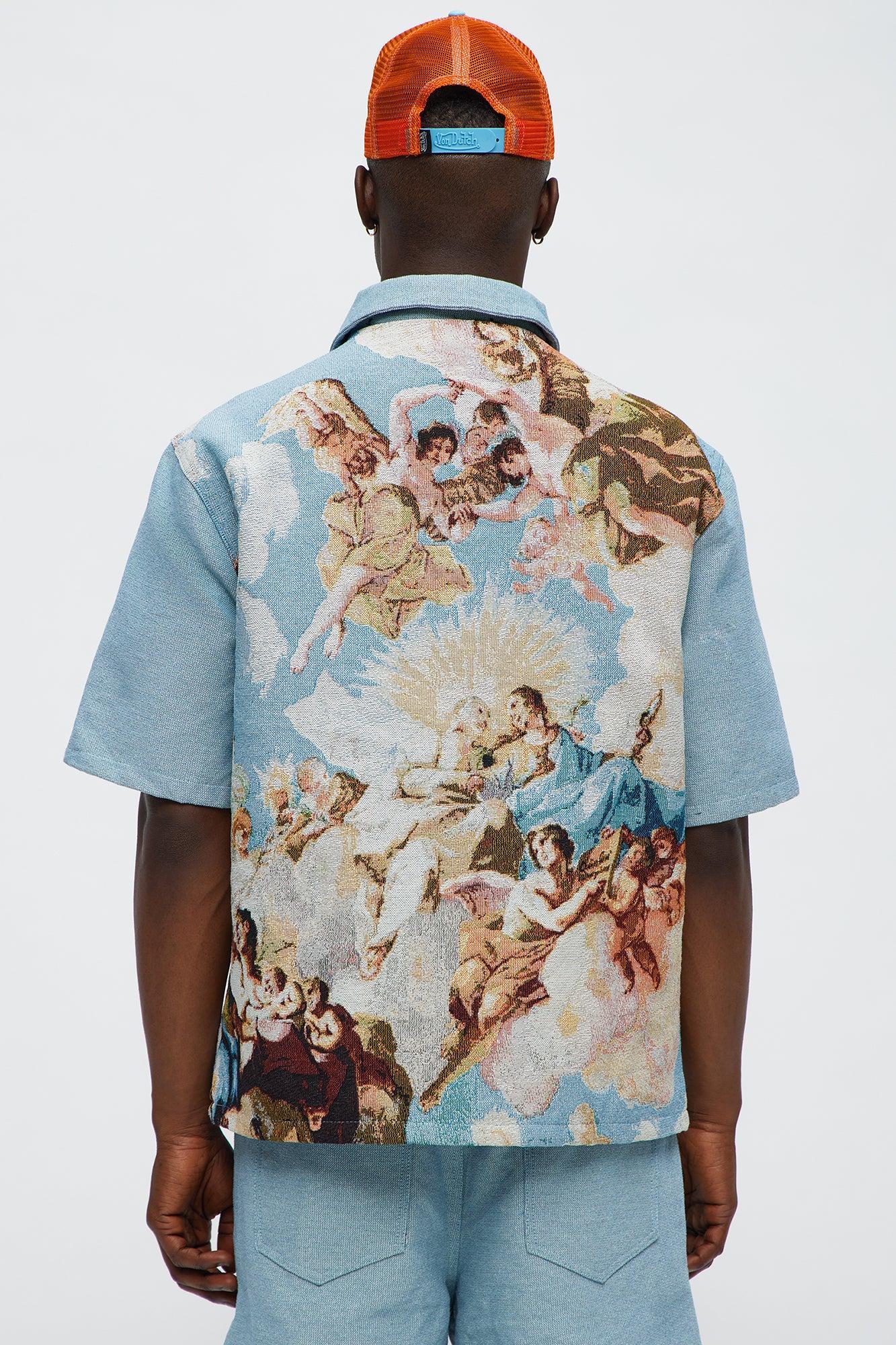 Angels Tapestry Button Up Shirt - Blue/combo Male Product Image