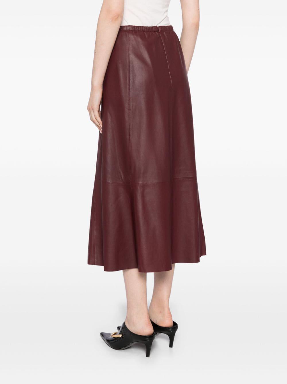 VINCE Leather Midi Skirt In Red Product Image