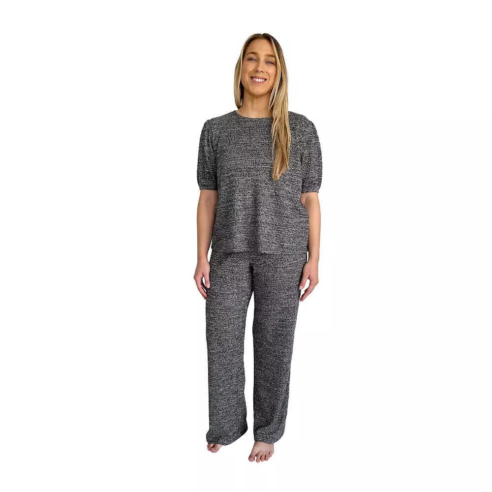 Women's Peace, Love & Dreams Puff Sleeve Waffle Pajama Top & Pajama Bottoms Set, Size: Small, Cloud Dancer Product Image